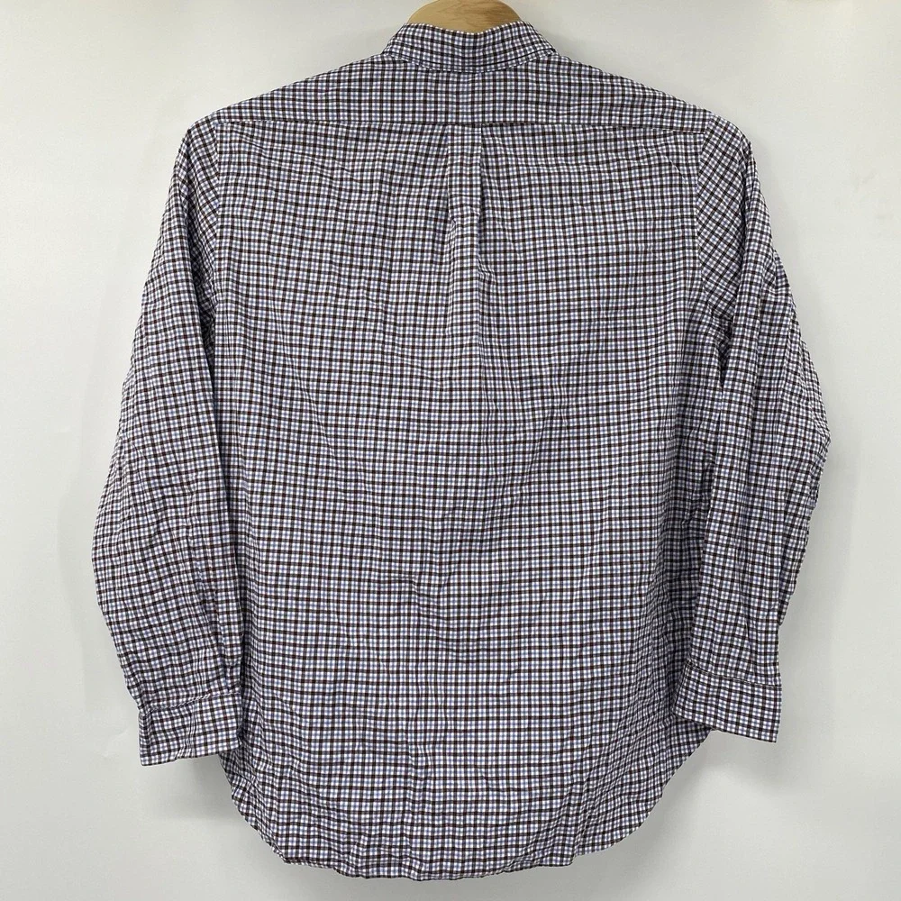 Ralph Lauren Button Down‎ Mens XXL Brown Blue Gingham Check Long Sleeve Shirt